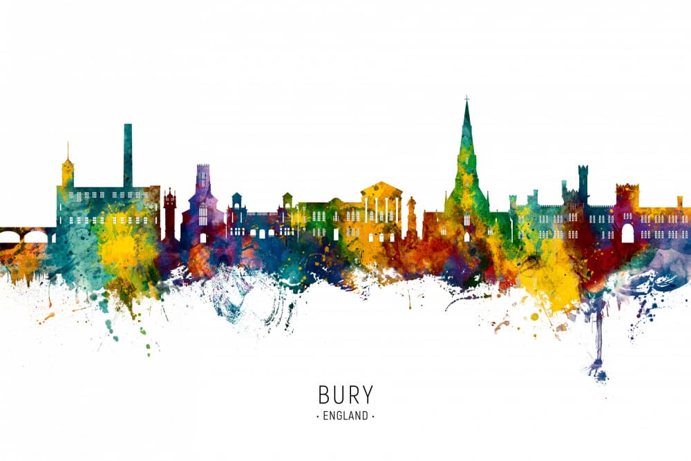 Watercolor Bury Skyline by Michael Tompsett — canvas wall art