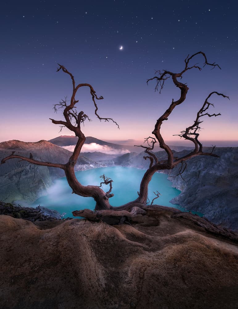 Twilight Crater Lake View by MiracleGuo — canvas wall art