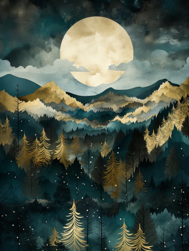 Golden Moonlit Forest by Bilge Paksoylu — canvas wall art