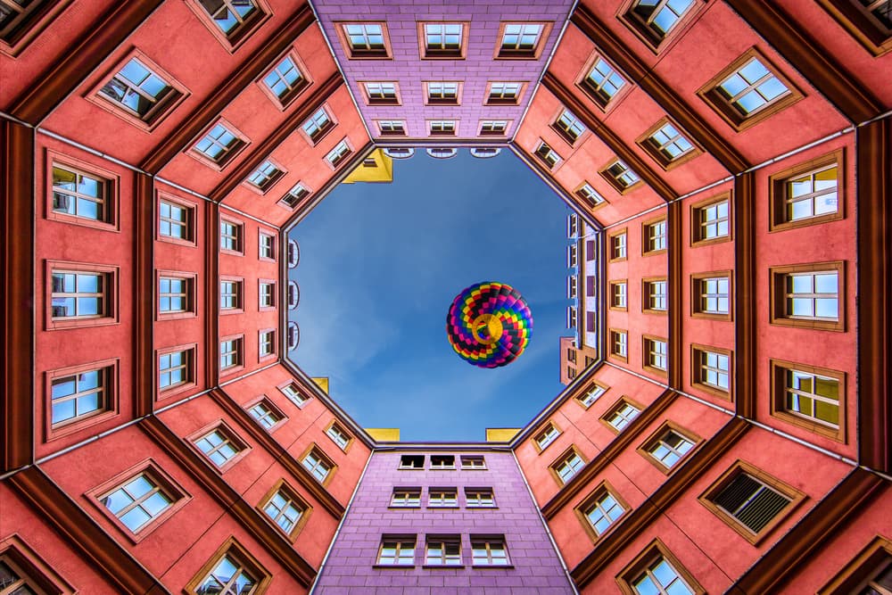 Colorful Courtyard Balloon by Renee Doyle — canvas wall art