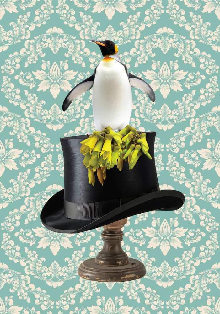 Whimsical Penguin Top Hat by Sue Skellern — canvas wall art