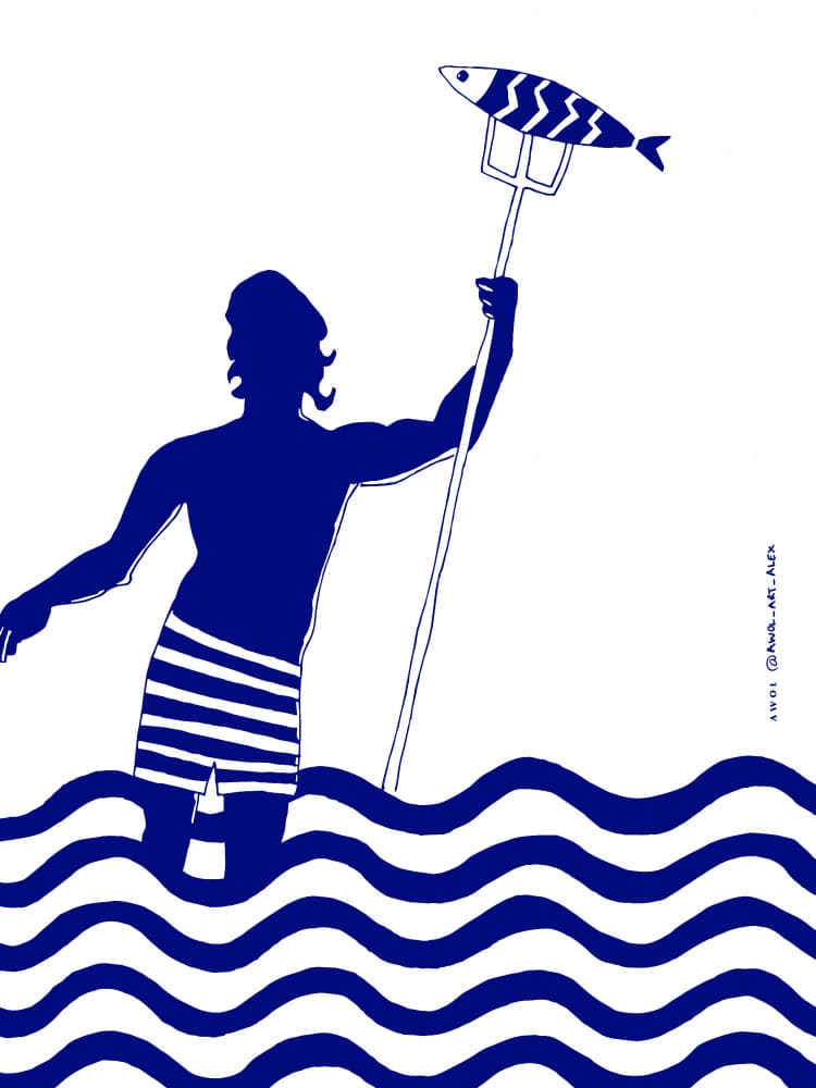 Retro Spear Fisherman by Awol Art Alex — canvas wall art