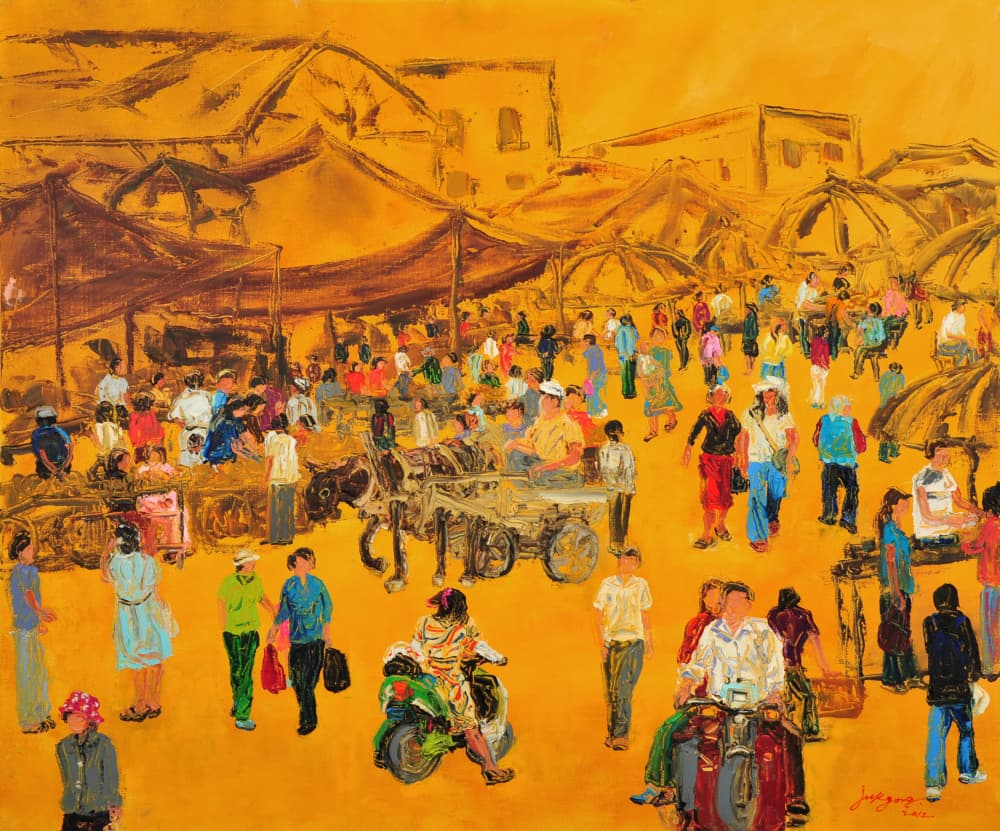 Busy Outdoor Market by Jukyong Park — canvas wall art