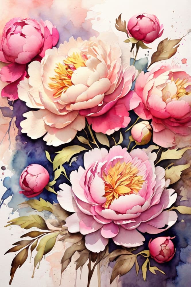 Vibrant Watercolor Peonies by Anda Bieza — canvas wall art