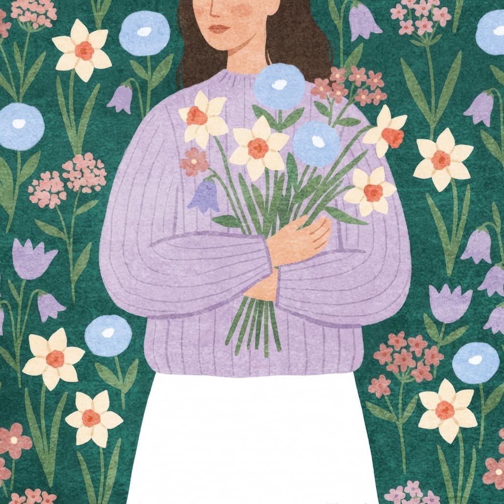 Woman with Spring Flowers by Emel Tunaboylu — canvas wall art