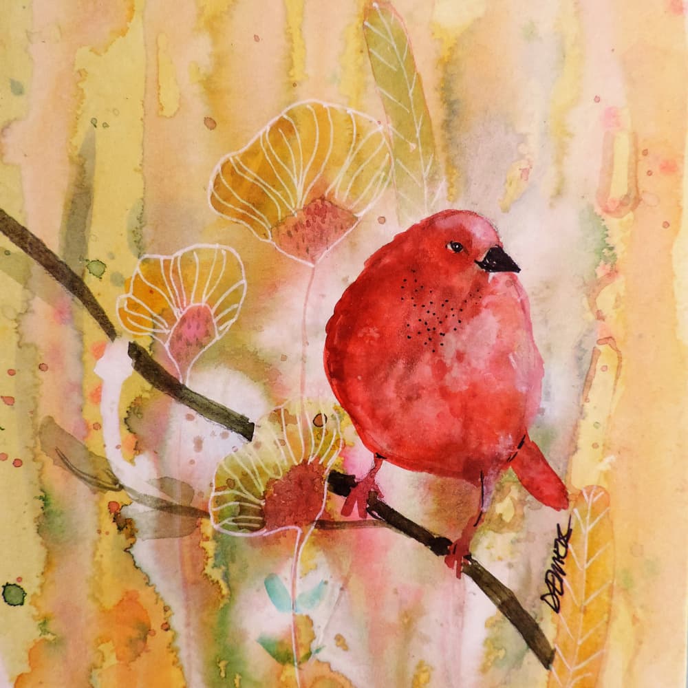 Red Bird in Bloom by Sylvie Demers — canvas wall art