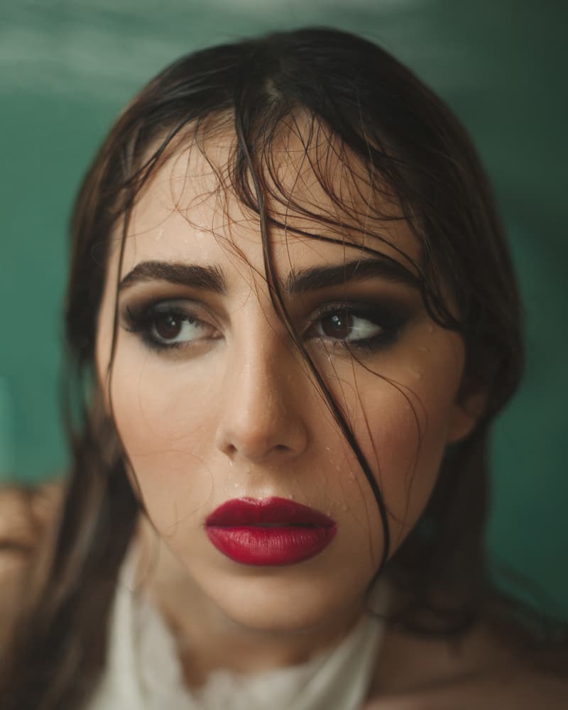 Red Lips Wet Hair by Mehdi Mokhtari — canvas wall art