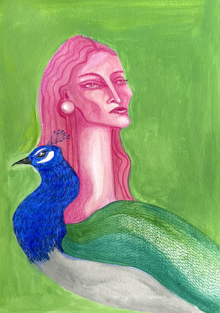 Lady and The Peacock by Christina Misuro — canvas wall art