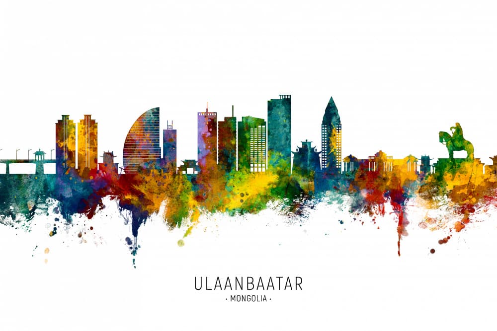 Colorful Ulaanbaatar Skyline by Michael Tompsett — canvas wall art