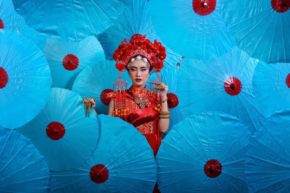 Elegant Chinese Woman Umbrellas by Nick Amanda — canvas wall art