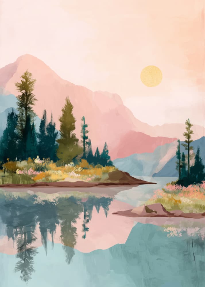 Pastel Mountain Lake by Nadjaa — canvas wall art