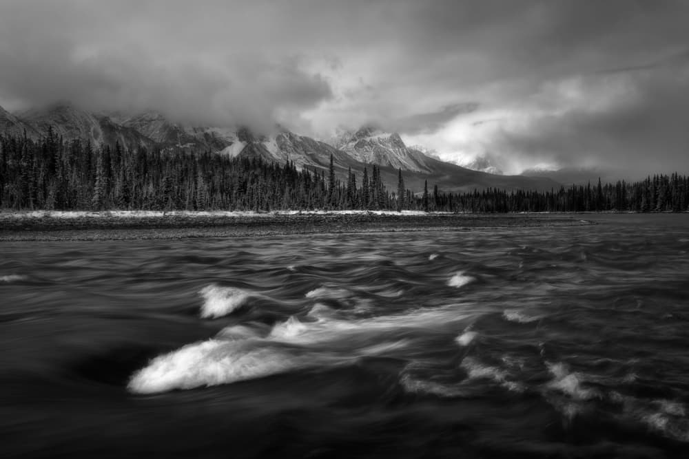Moody Mountain River by Alex Zhao — canvas wall art