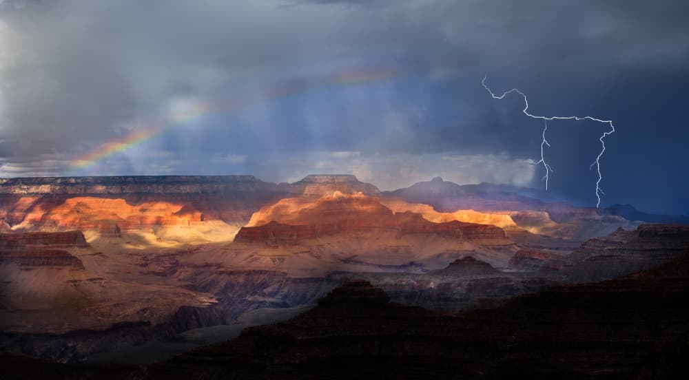 Canyon Rainbow Lightning Storm by May G — canvas wall art