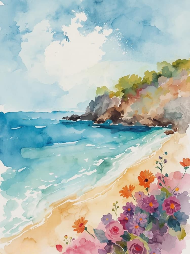 Coastal Bloom Watercolor by Ohkimiko — canvas wall art