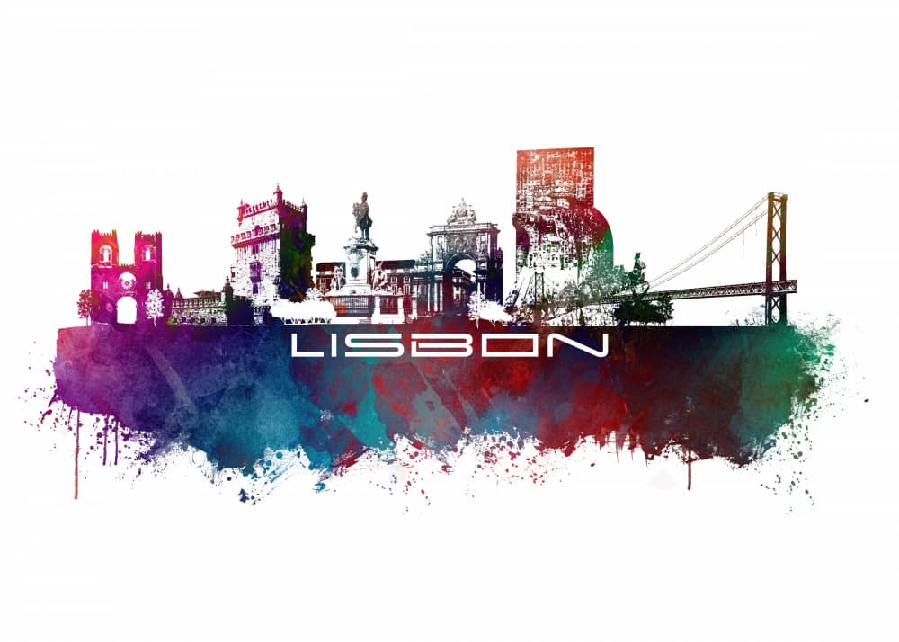 Vibrant Lisbon Skyline by Justyna Jaszke — canvas wall art