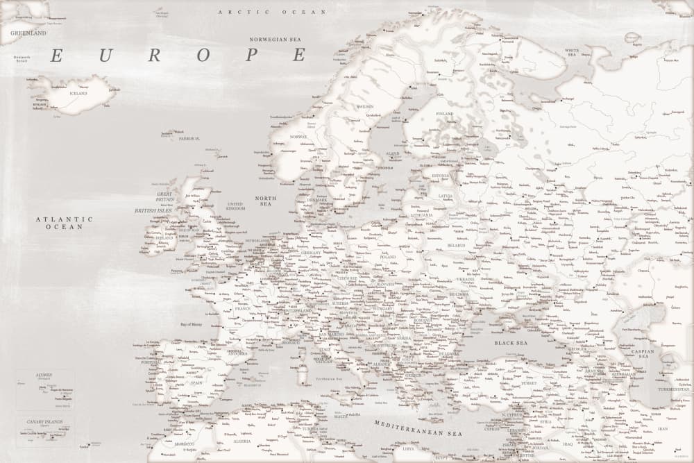Detailed European Map by Rosana Laiz Blursbyai — canvas wall art