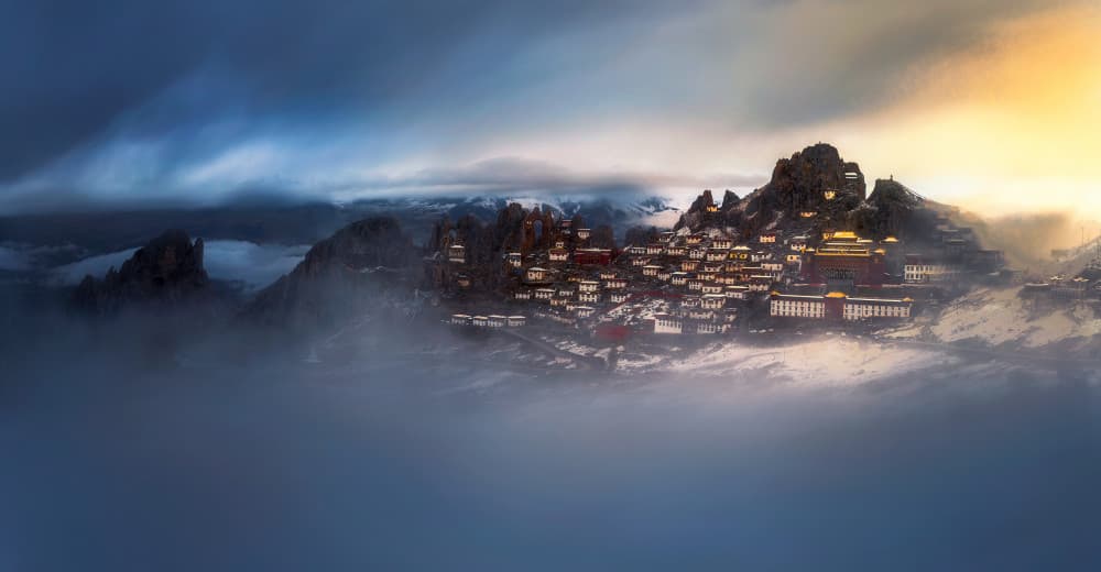 Misty Mountain Monastery by Selions(陈磊) — canvas wall art