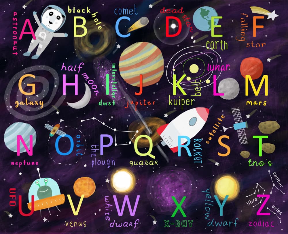 Space Alphabet Adventure by Carla Daly — canvas wall art