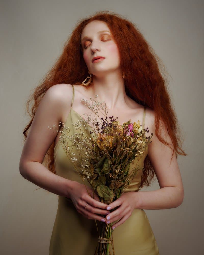 Serene Redhead with Dried Flowers by Nina Vidmar — canvas wall art