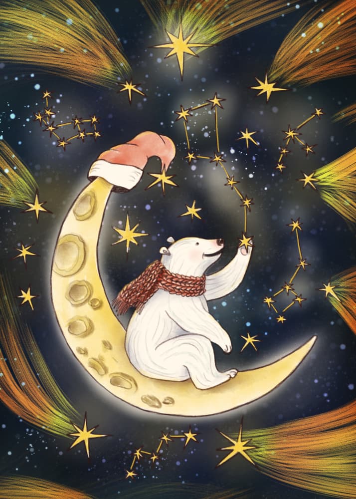 Moon Bear Stargazer by Olena Kovalova — canvas wall art