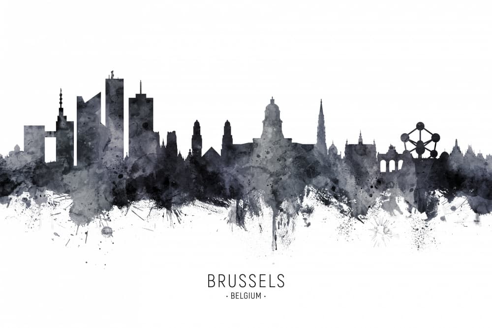 Brussels Watercolor Skyline by Michael Tompsett — canvas wall art