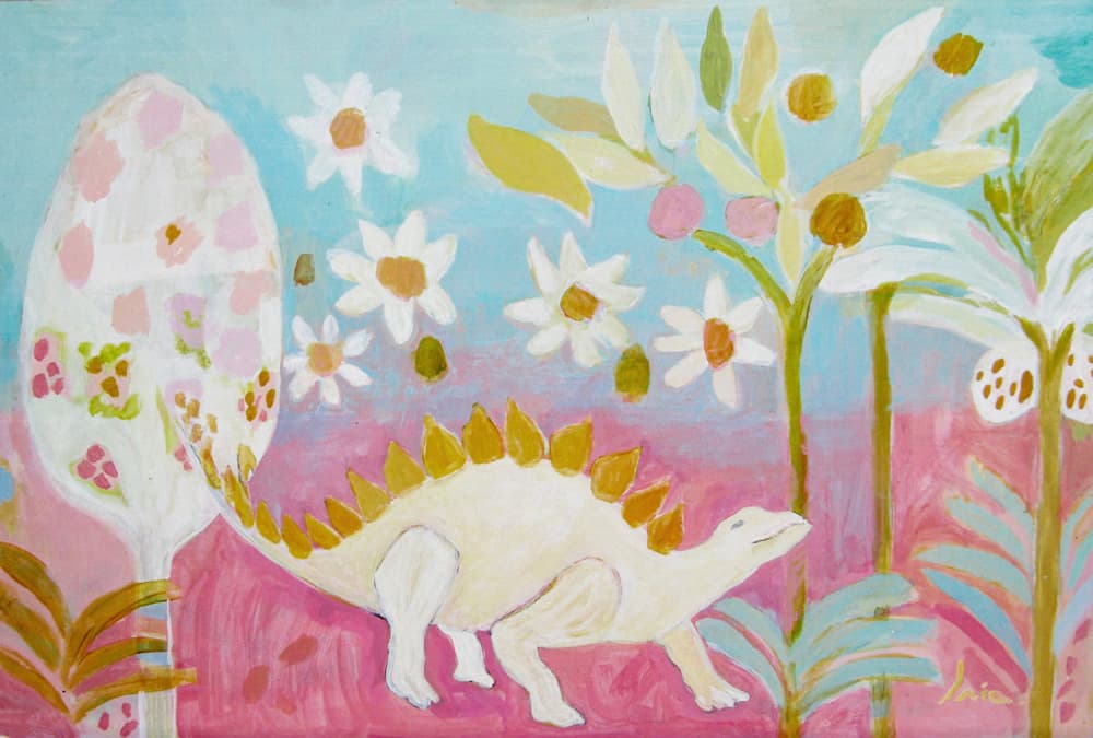 Pastel Dinosaur Garden by Iria Fernandez — canvas wall art