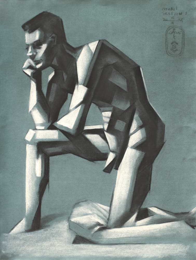 Kneeling Geometric Man by Corné Akkers — canvas wall art