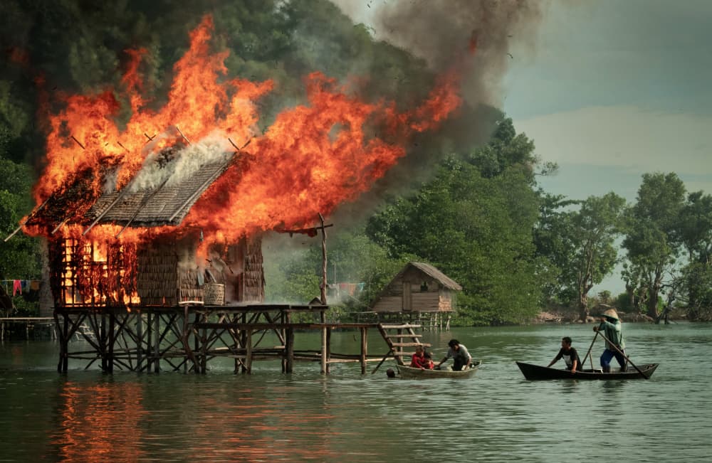 Village House Ablaze by John Yuk Kong Chung — canvas wall art