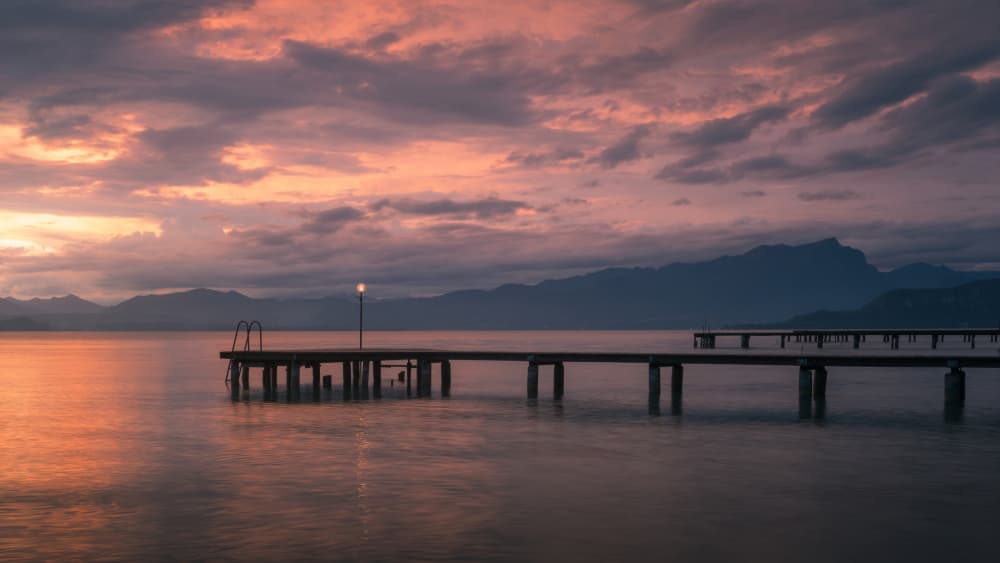 Serene Lake Pier Sunset by Thomas de Franzoni — canvas wall art