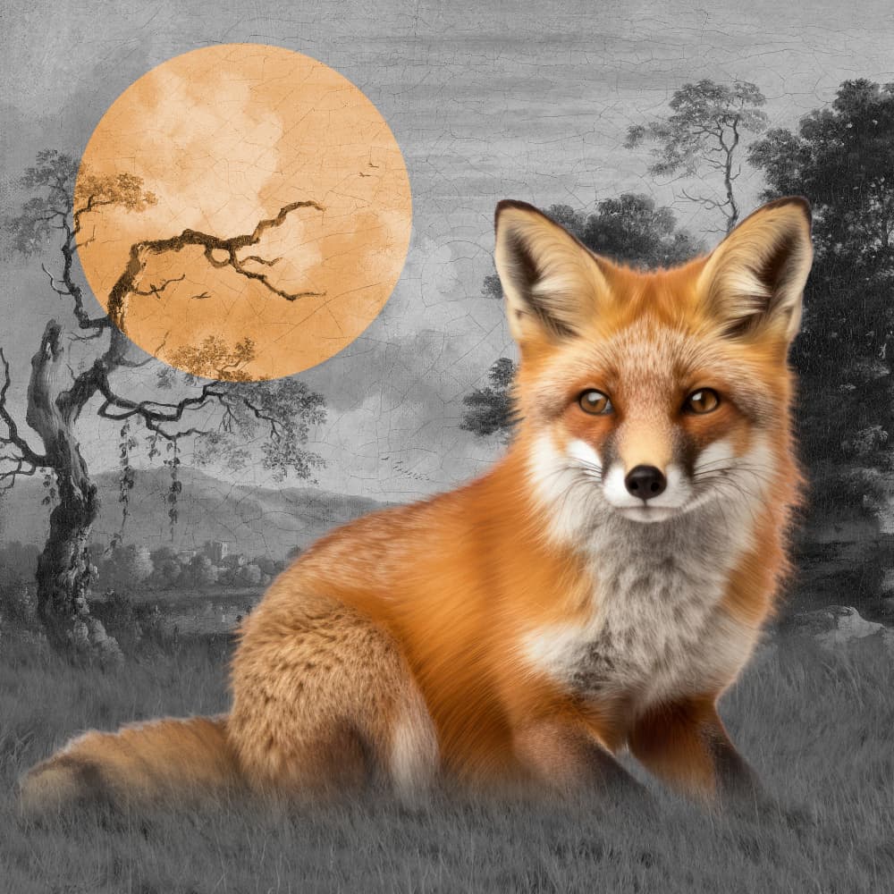 Red Fox Orange Moon by Marja van den Hurk — canvas wall art