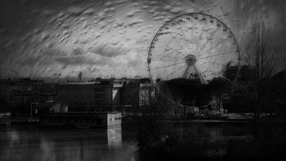 Rainy City Ferris Wheel by Enrico Sottocorna — canvas wall art