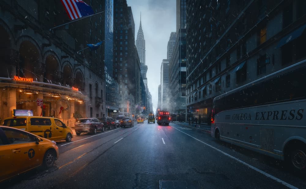 New York City Wet Night by Javier de la Torre — canvas wall art