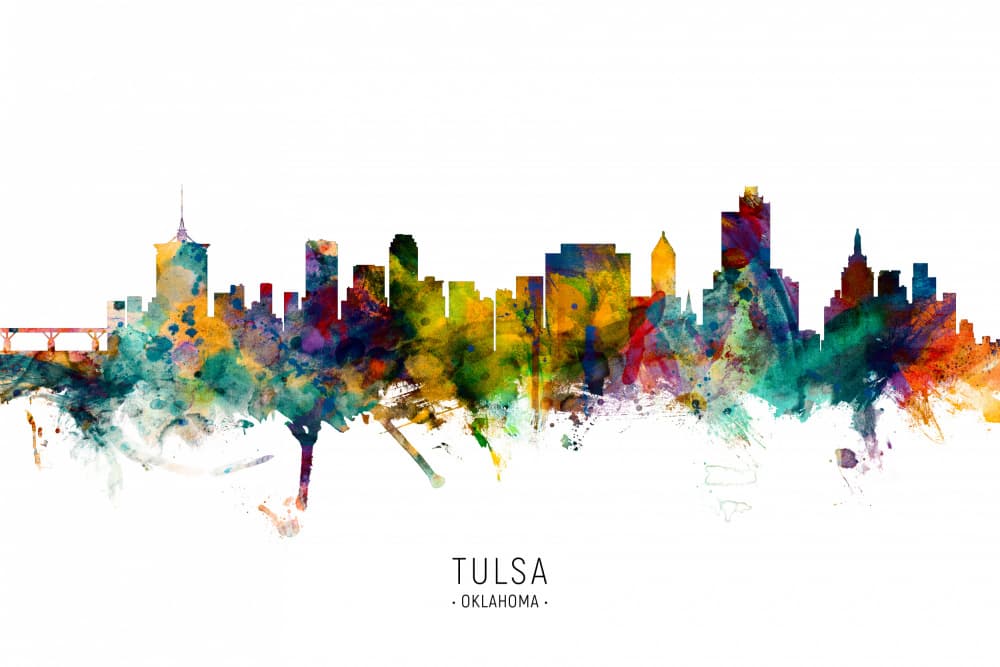 Vibrant Tulsa Skyline by Michael Tompsett — canvas wall art