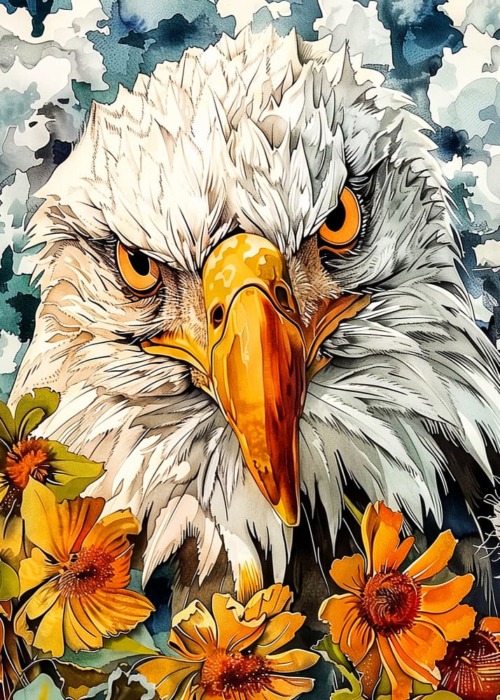 Majestic Eagle and Flowers by Justyna Jaszke — canvas wall art