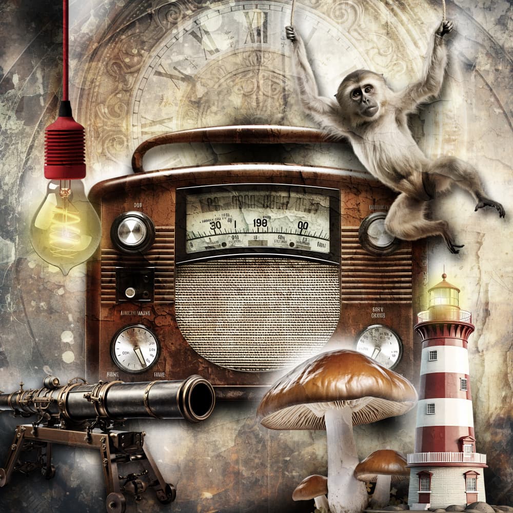Whimsical Monkey Radio by Rafal Kulik — canvas wall art