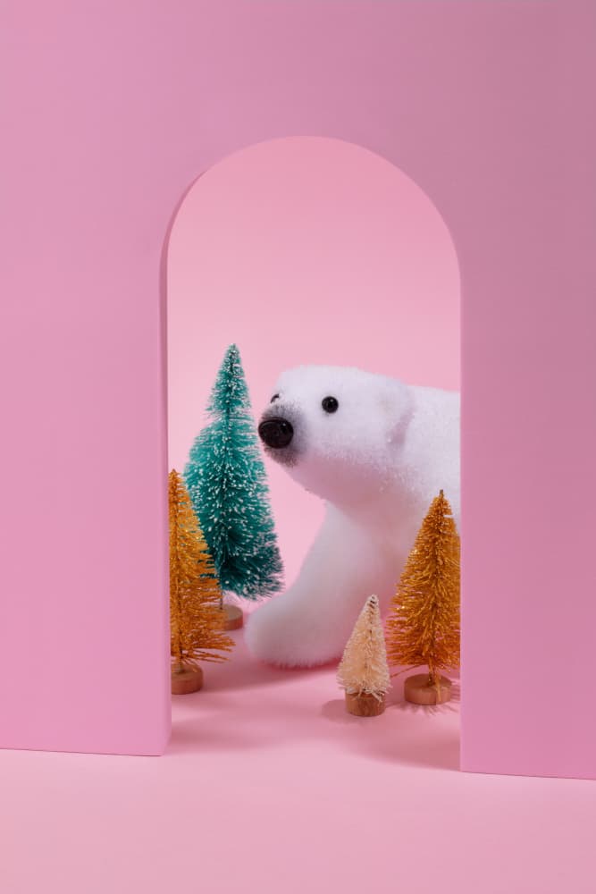 Whimsical Pink Polar Bear by Julia Ramiro — canvas wall art