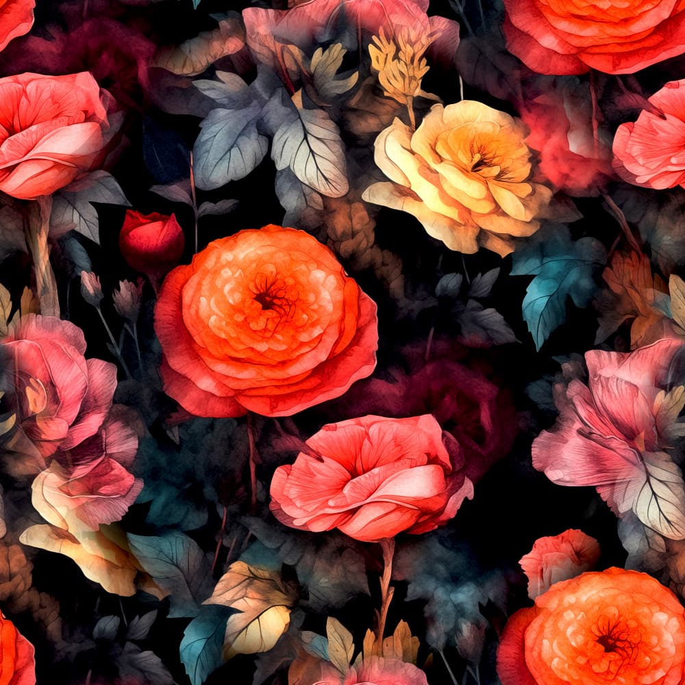 Dark Floral Blooms by Justyna Jaszke — canvas wall art