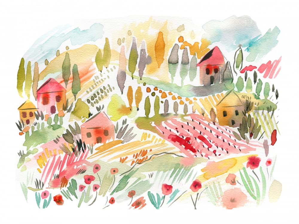 Vibrant Village Landscape by Ninola Design — canvas wall art