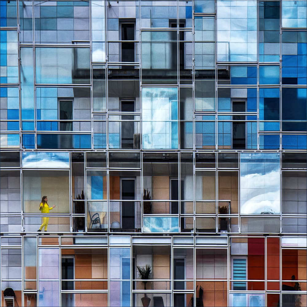 Yellow Figure Modern Building by Gilbert Claes — canvas wall art
