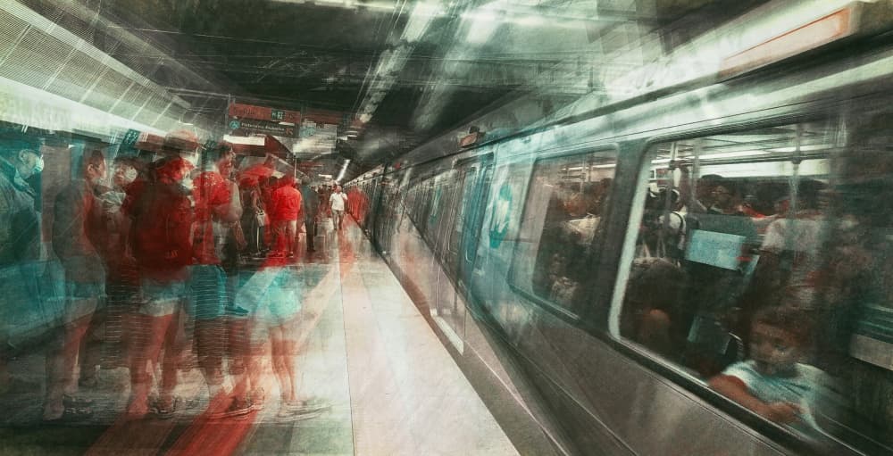 Blurred Metro Passengers by Sherin.Abdou — canvas wall art
