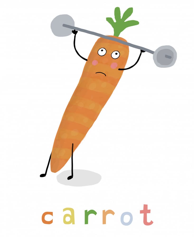 Funny Carrot Workout by Carla Daly — canvas wall art