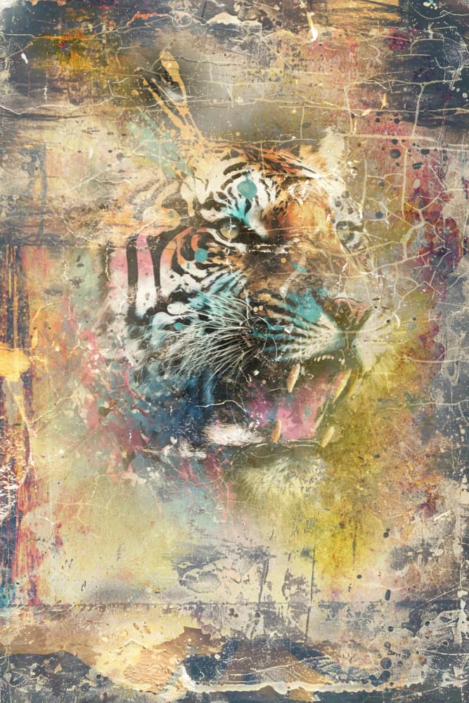 Colorful Roaring Tiger by Rafal Kulik — canvas wall art