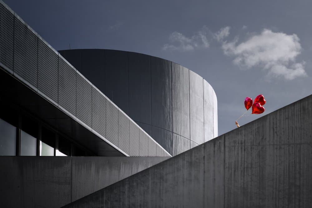 Red Hearts Modern Architecture by Margit Lisa Pinggera — canvas wall art