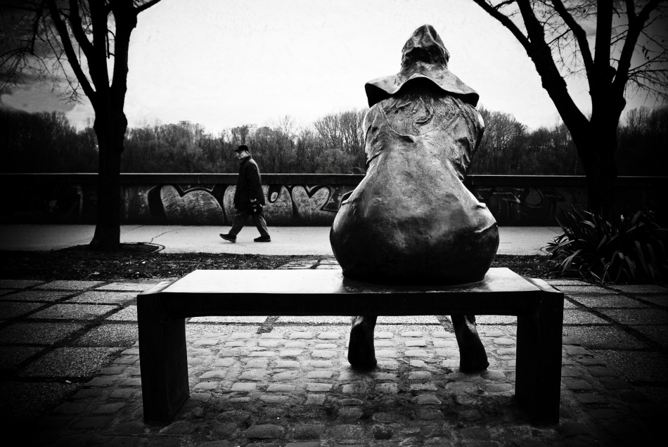 Contemplative Statue Urban Walk by Codrin Lupei — canvas wall art