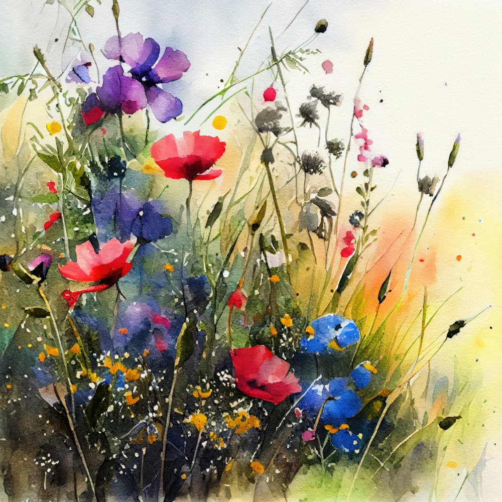 Vibrant Watercolor Wildflowers by Justyna Jaszke — canvas wall art