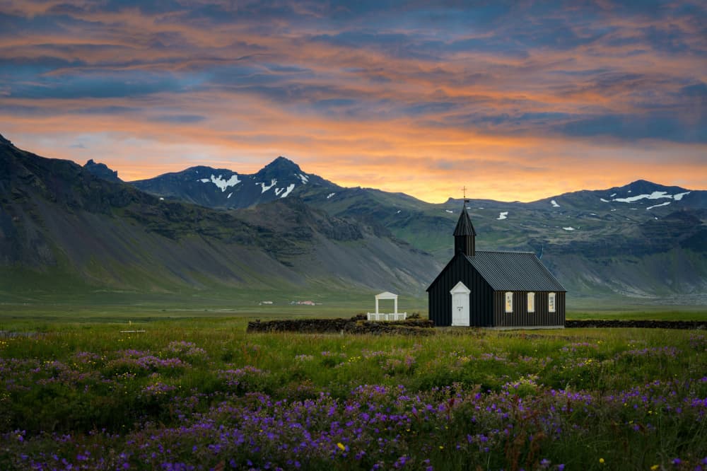 Budir Church Iceland Sunset by Petr Kovar — canvas wall art