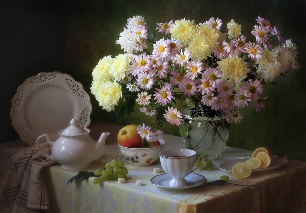 Tea And Flowers by Tatyana Skorokhod — canvas wall art