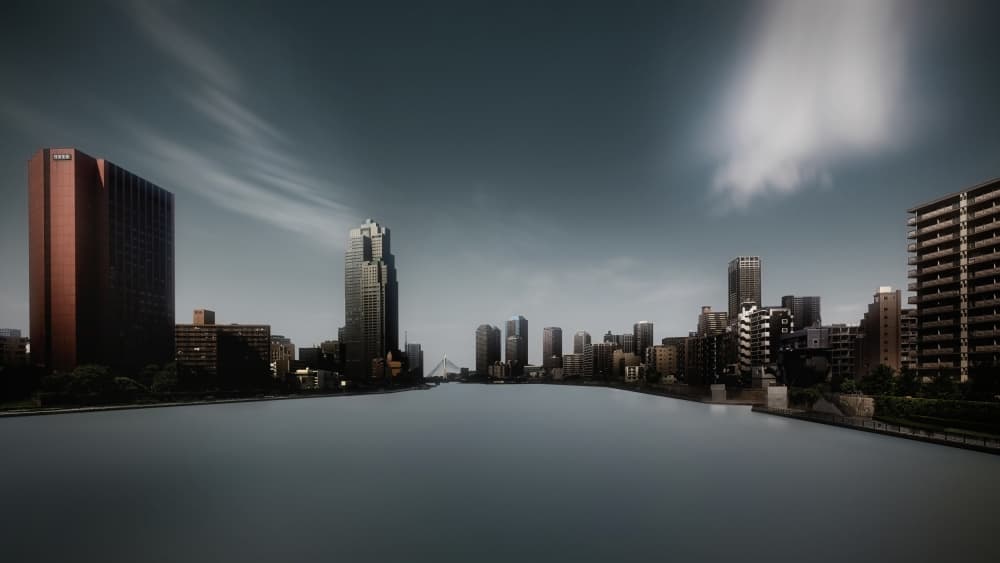 Skyline Over Water by Amatou T — canvas wall art