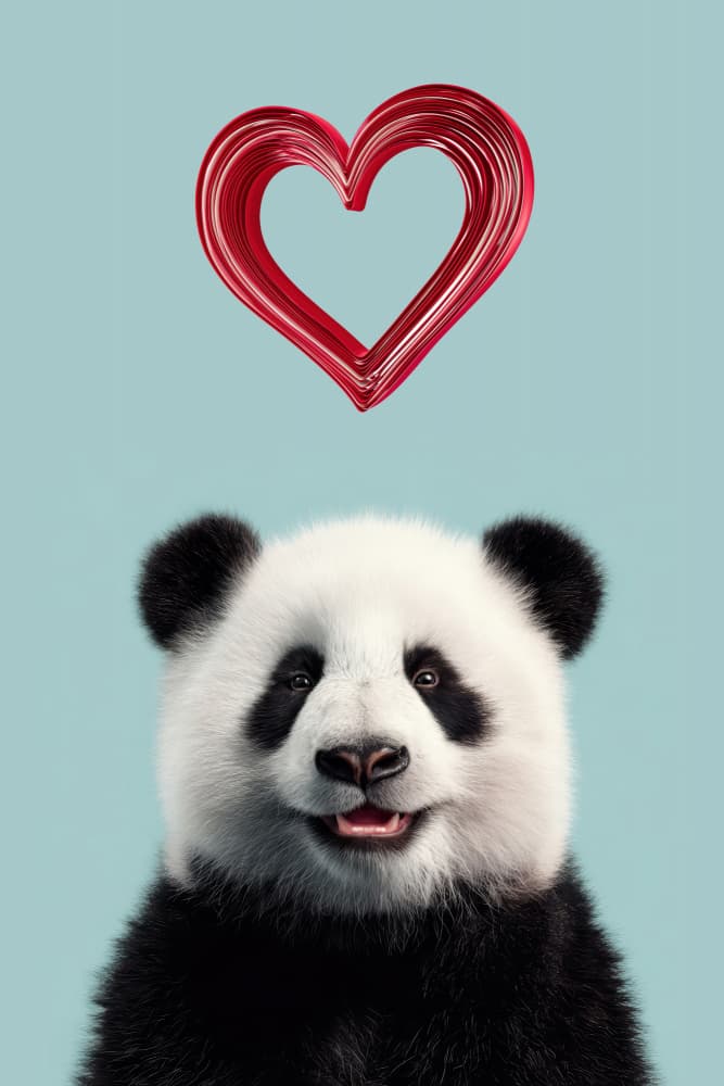 Happy Panda Red Heart by Rafal Kulik — canvas wall art