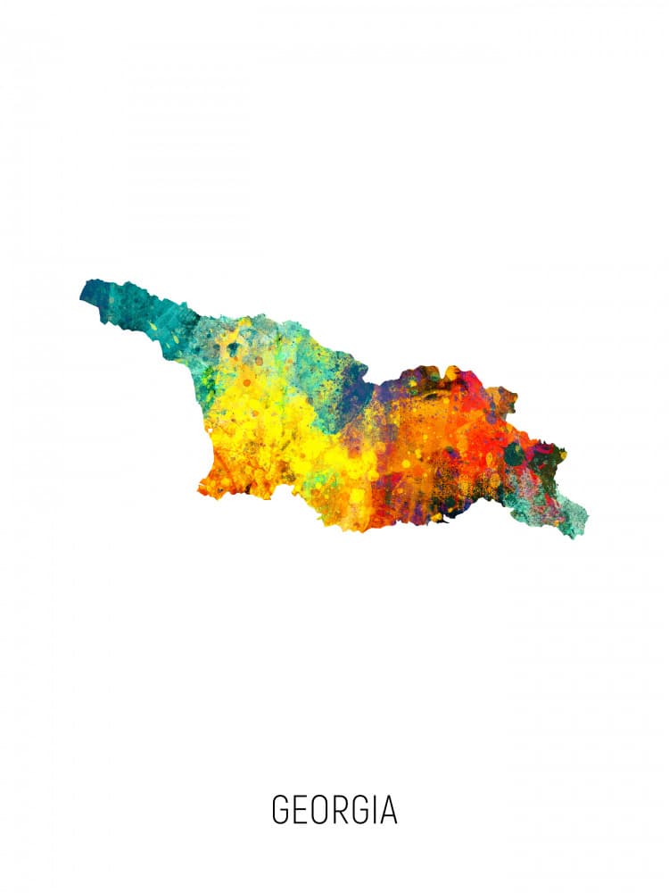 Vibrant Georgia Map by Michael Tompsett — canvas wall art
